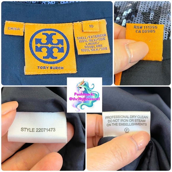 Tory Burch Kylie Silk Sequined Navy Blue Sheath Dress ~ Size 10 - Picture 7 of 9